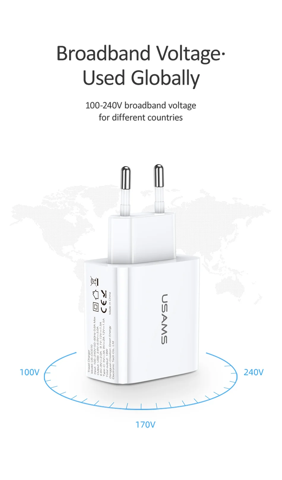 USAMS Быстрая зарядка QC3.0 PD3.0 USB зарядное устройство для iPhone X ЕС США штекер мобильного телефона быстрое зарядное устройство для samsung один USB настенный заряд