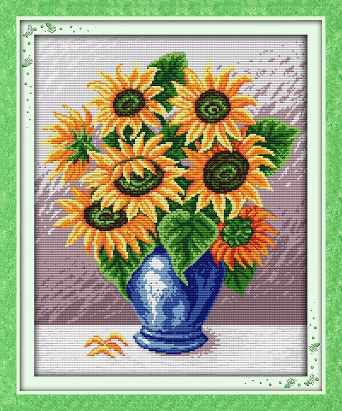 

Sunflower&vase cross stitch kit flower 18ct 14ct 11ct count printed canvas stitching embroidery DIY handmade needlework