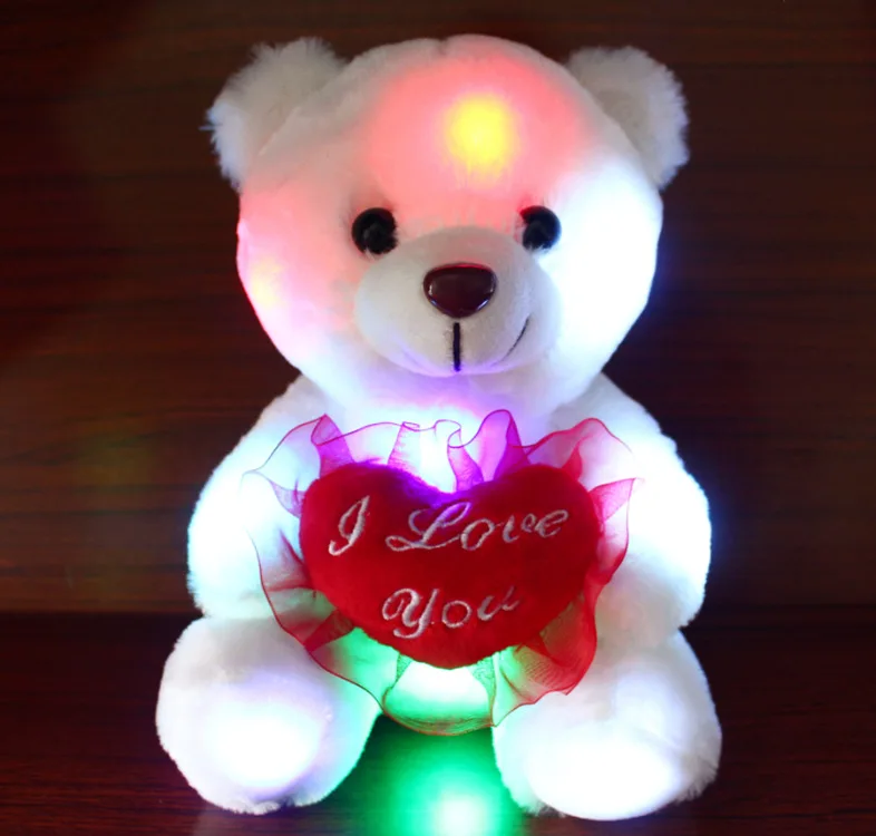 

22cm Light Up LED Teddy Bear Stuffed Animals Plush Toy Colorful Glowing I Love You Teddy Bear Christmas Gift