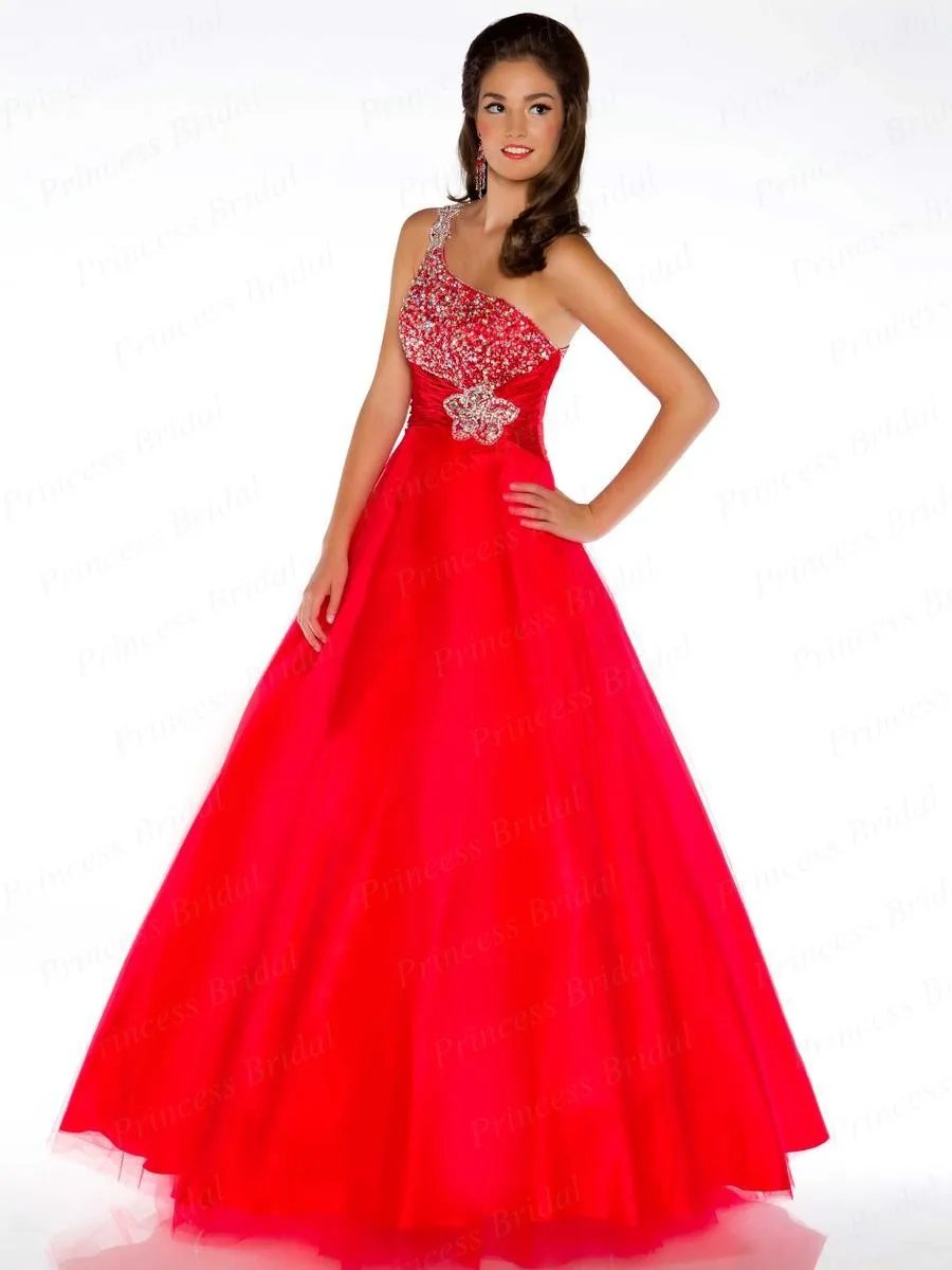Free Shipping Discount Ball Gown One Shoulder Tulle Floor Length Dubai