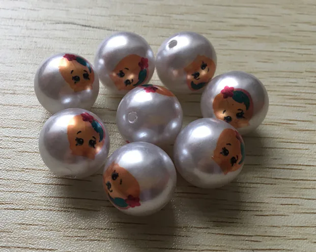 

Newest !! 20MM 100pcs/lot chunky White pearl Print design Beads for Necklace Jewelry making (as shown)#311