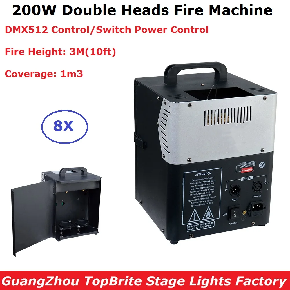 

8XLot Double Heads Fire Machine DMX Stage Flame Machine 200W High Power Flame Projector DMX512 Stage Special Effect Equipments