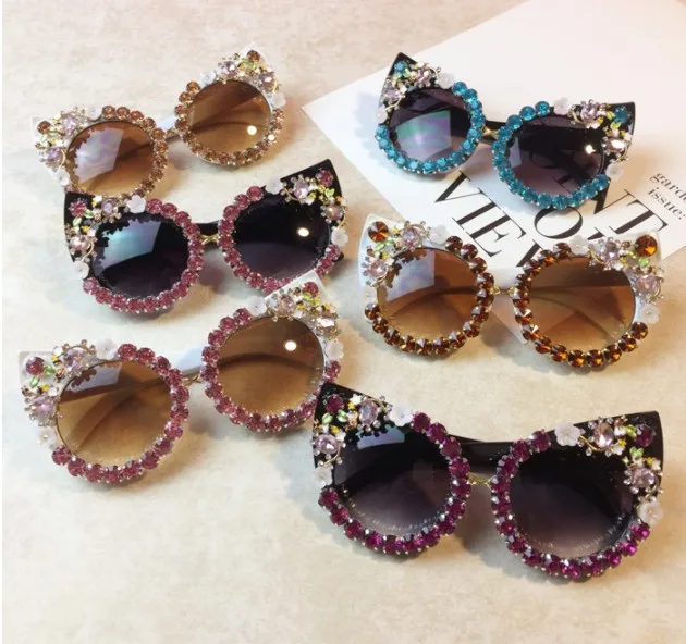 Милый кот глаз алмаз Для женщин солнцезащитные очки Роскошные женские солнцезащитные очки UV400 красочные кристалл Винтаж очки Gafas de sol