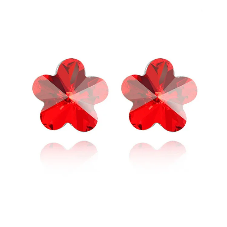 Женские серьги-гвоздики с кристаллами в виде цветка, сделанные с австрийскими кристаллами, посеребренные - Окраска металла: red
