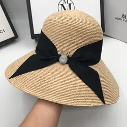 Шапка для женская летняя обувь солнце складной Лафит трава Зонт лицо пляжные шляпы тканевая, соломенная шляпа Рыбацкая шляпа ведро