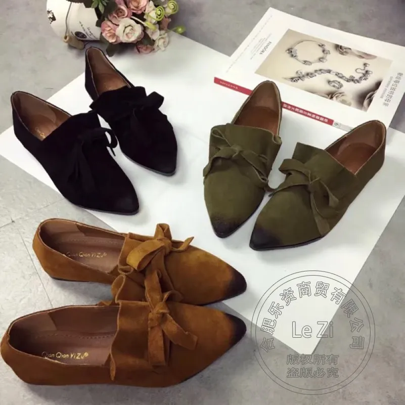 

Rome Solid Color Non-mainstream Tan Soft Leather Army Green Shoes Women Shoes Suede Street Dance Bowtie Womens Luxury Shoes