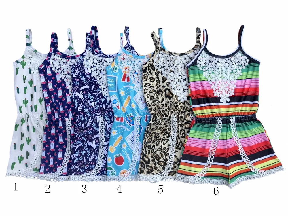 

back to school leopard unicorn serape cactus alpaca summer suspender lace trim baby jumpsuit romper short