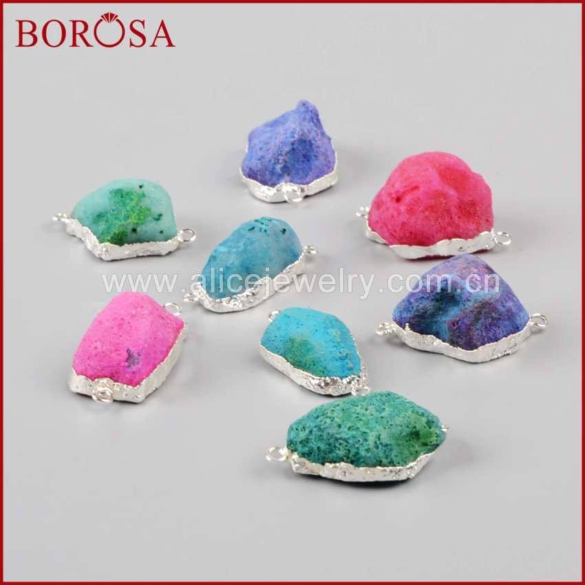 

BOROSA 5pcs Druzy Jewelry Pure Silver Natural Freedom Rainbow Druzy Crystal Druzy Geode Connector SS002