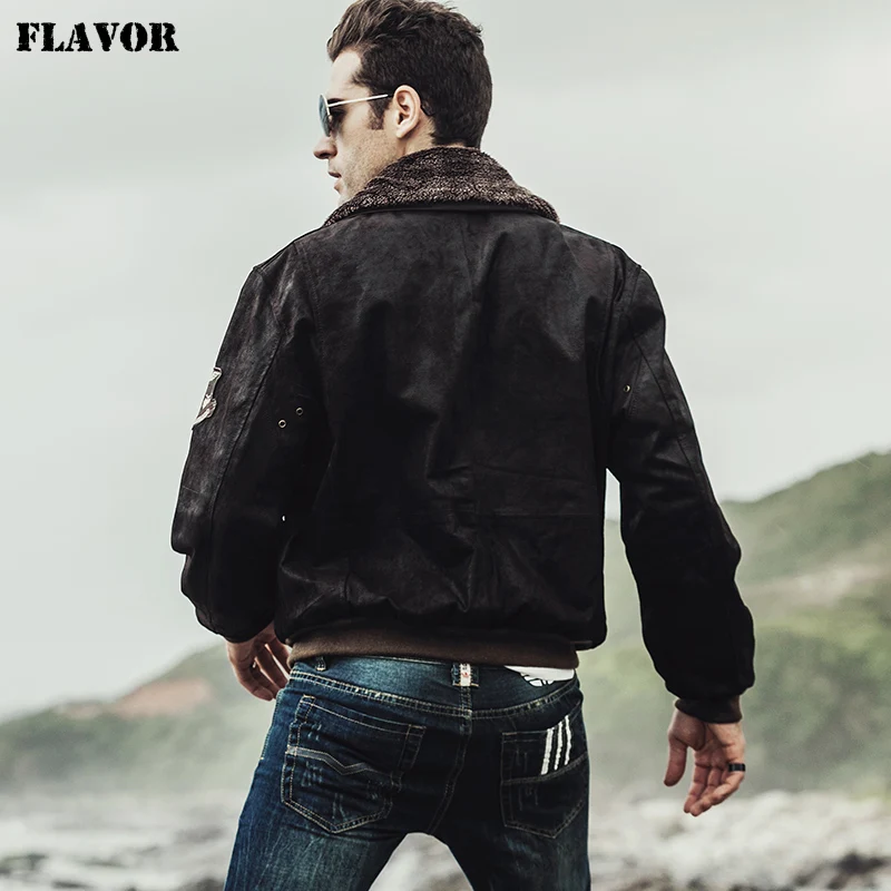 Kожаная куртка мужская пилот FLAVOR темно коричневая теплая лётная из натуральной