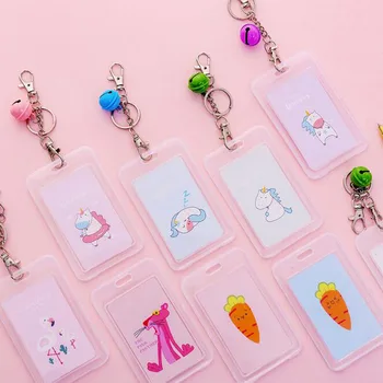 

Cartoon Bell Id Card Holder Solid Color Transparent IC Card Holder Bus PVC Waterproof ID Name Card Badge Holder School Supplies