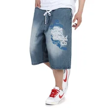 Plus Size 30-46(waist 116cm)Hip Hop jeans baggy men’s trousers washed prints in large size men’s pants calf-length Pant