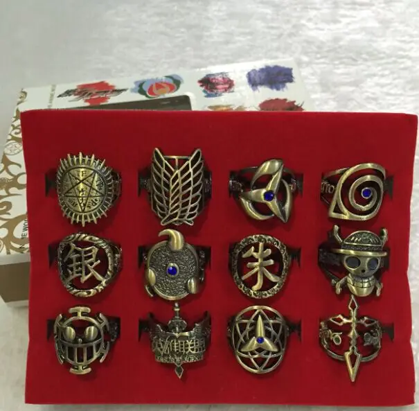 

Naruto Attack on Titan Fate stay night ONE PIECE GINTAMA hero alliance Kuroshitsuji Fashion Anime Ring Pierced Set Accessories