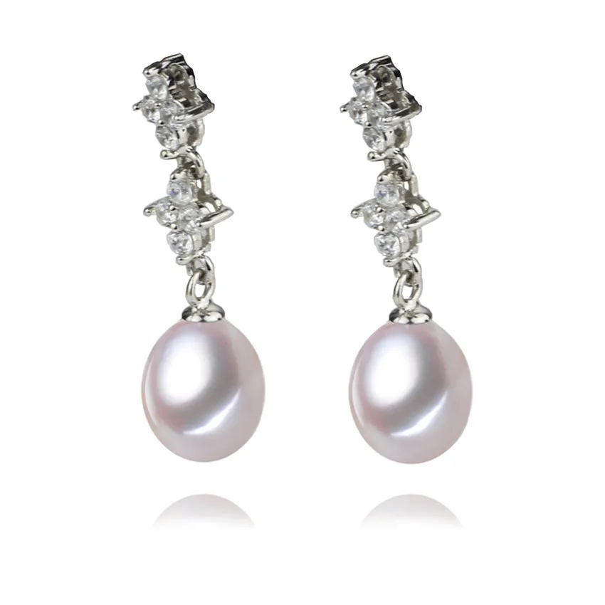 

SNH AAA 8-9mm drop 925 sterling silver real natural freshwater pearl earrings genuine cultured pearl jewelry earrings for women