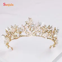 Золотые ветви свадебная тиара с Flowes бабочки кристалл жемчуг Для женщин оголовье свадебный венец Брак аксессуар T001