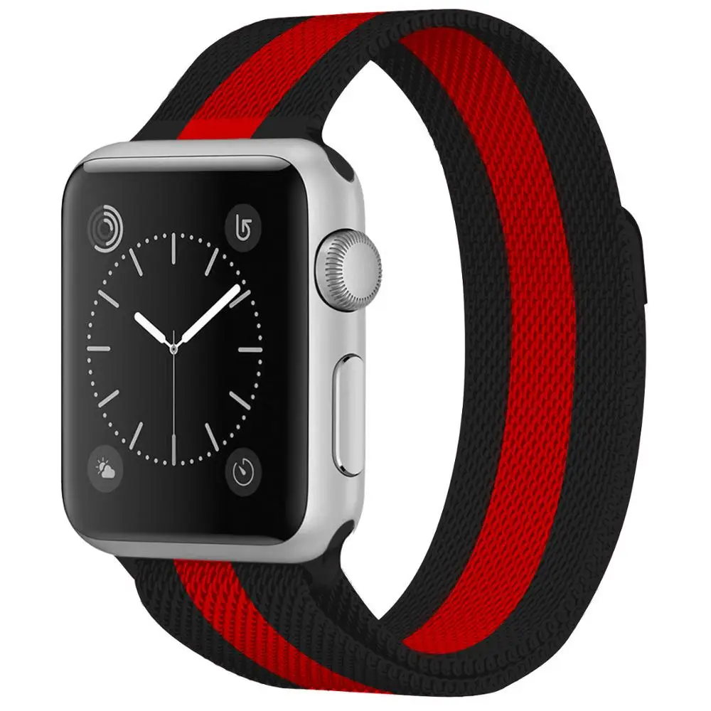 Ремешок для Apple Watch 38 мм 40 мм 42 мм 44 мм, Миланская Петля из нержавеющей стали, сетчатый Спортивный Браслет, магнитная застежка для iWatch серии 1/2/3/4 - Цвет ремешка: Black red