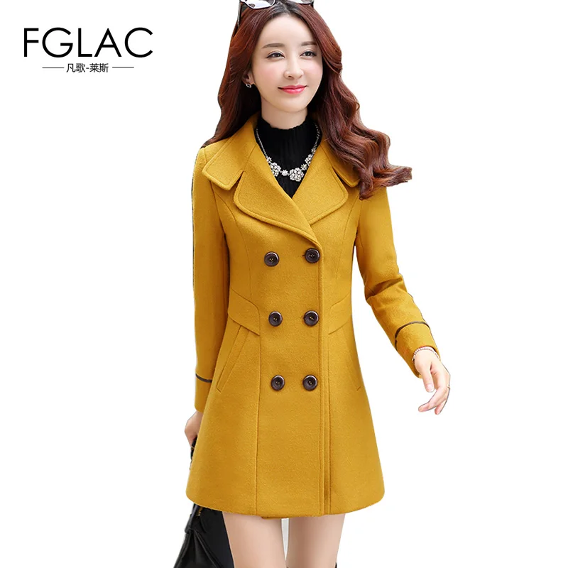 

FGLAC Women Autumn Winter Outerwear Wool Blends Fashion Long style Woolen Overcoat Cashmere Female coats