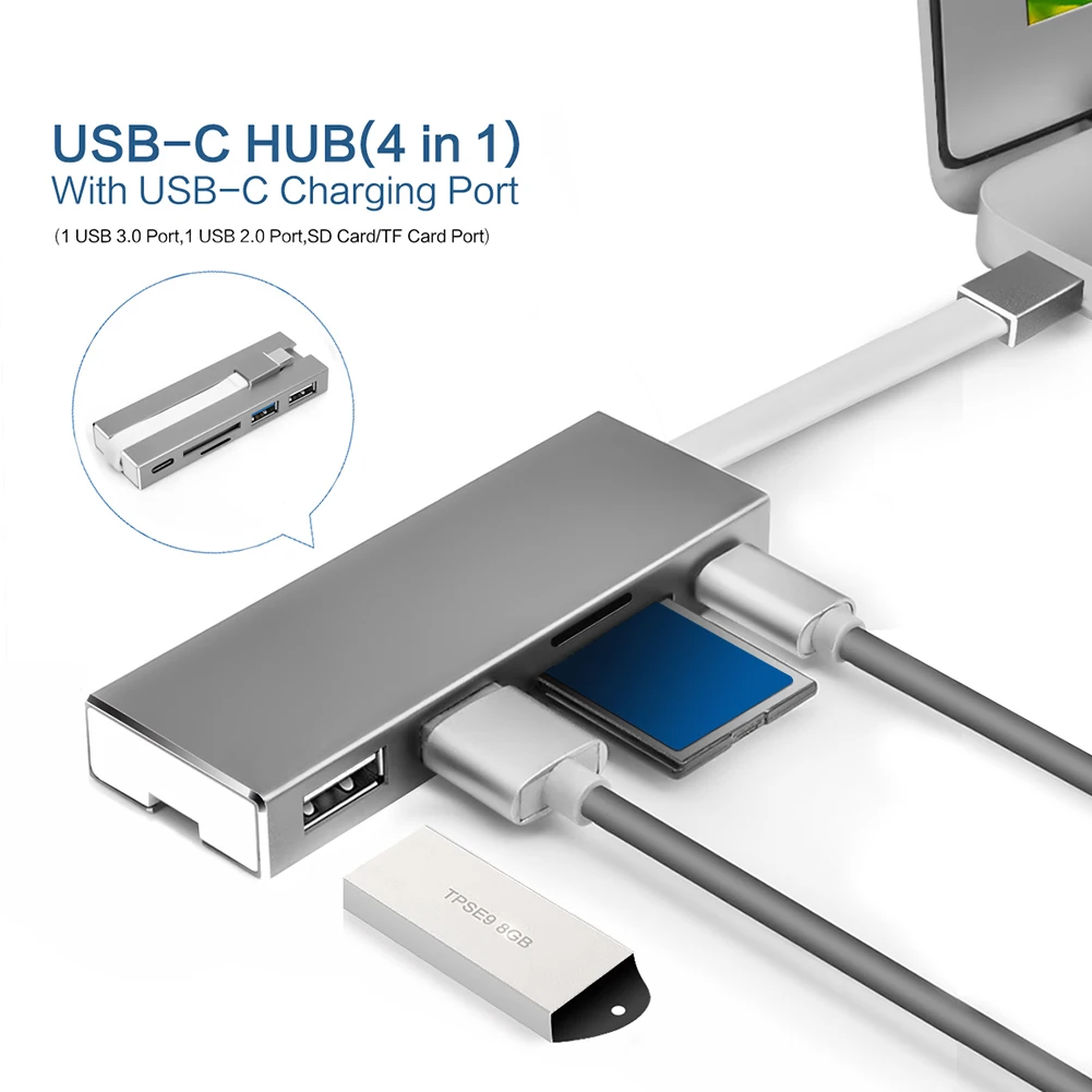

Foldable USB Hub Type-C to 4 Port USB3.0+USB2.0+TF/Micro SD+SD Type C PD Adapter Charging USB C Hub Card Reader