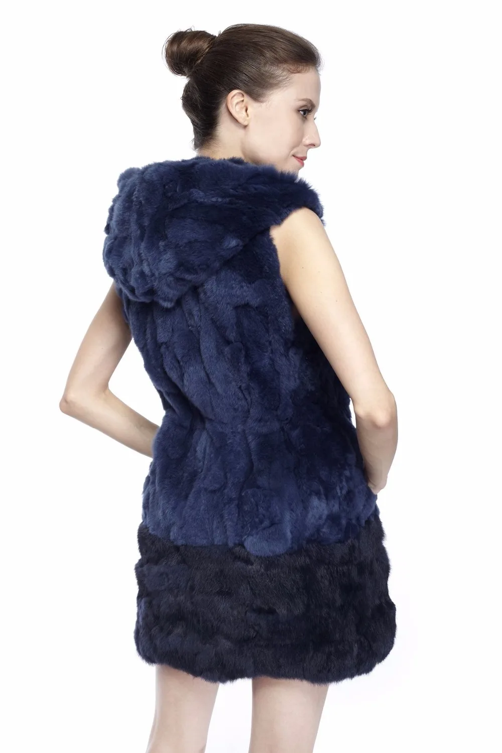 black puffer ZY88012 Women Elegant Real Winter Rex Rabbit Fur With Hooded Long Fur Vest Waistcoat Gilet Slim Fur Vest petite long puffer coat