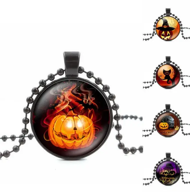 

12 PCS Pumpkin ghost head Witch Pendant Necklace Women/Mens Necklace Neck Vintage Collares Halloween Jewelry ng-50