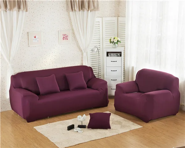 Сплошной цвет эластичный чехол на диван для гостиной требует заказа 2 шт. чехлы для диванов l-образный угловой секционный диван Капа де диван - Цвет: Purple Red