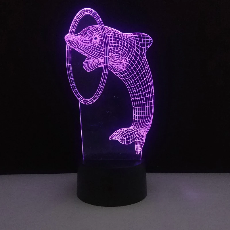 Dolphin Glow in the Dark Toys 3D Illusion 7 Colors Optical Illusion USB Touch Switch Bedroom Art Deco Kid Festival for Man Women