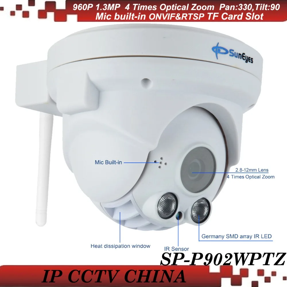 SunEyes SP P902WPTZ ONVIF 960P HD Wireless PTZ Dome IP Camera with Pan Tilt Zoom TF