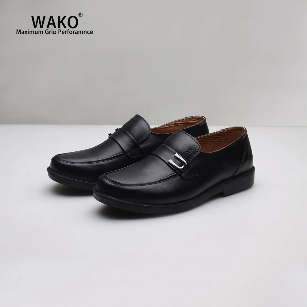 WAKO Men Chef Shoes Black Leather Loafers Non-Slip Kitchen Cook Shoes Anti-Skid Hotel Restaurant Hospital Work Shoes 9552 