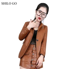 Шило GO кожаная куртка Женская Весенняя мода овчины Натуральная кожа пальто воротник с лацканами одной пуговицей офис леди OL Тонкий Пальто