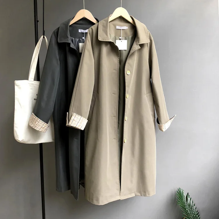 Mooirue Spring Women Windbreaker Trench Coat Slim Cotton Cuff Buckle Long Harajuku Vintage Cardigan Feminine Coat