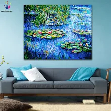 DIY цветные картинки по номерам с цветами вода Лилия монет в пруд Картина Рисунок Живопись по номерам Обрамленный дом