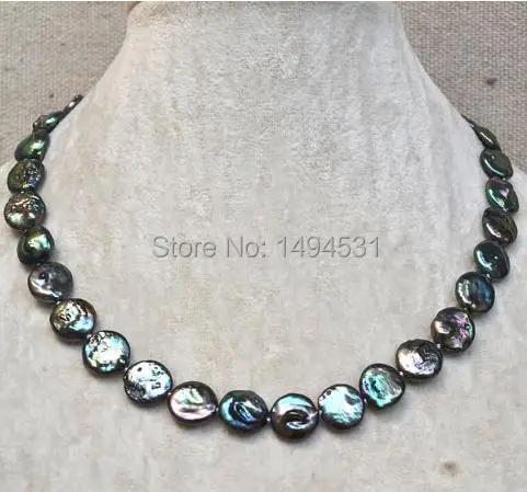 

Wholesale Pearl Jewelry - Peacock Color Coin Shape 16 Inches 11-11.5mm Genuine Freshwater Pearl Necklace - Free Shipping