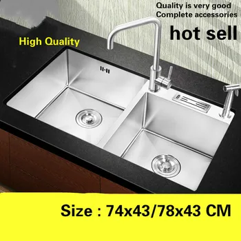 Best Free Shipping Apartment High Quality Kitchen Manual Sink Double Groove Standard 304 Stainless Steel Hot Sell 74x43/78x43 CM