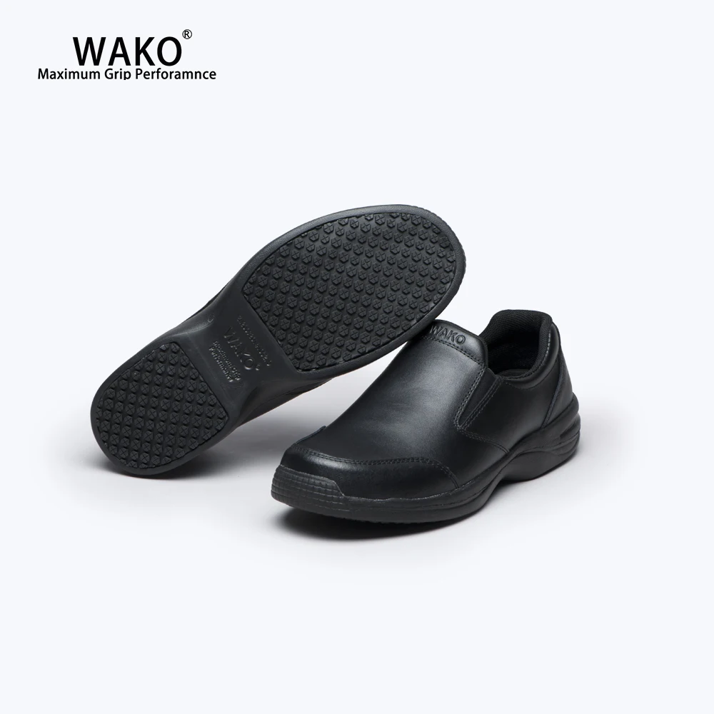 

WAKO Chef Shoes Men Black Leather Shoes Non-Slip Kitchen Cook Safety Shoes Anti-Skid Hotel Restaurant Factory Work Shoes 93886