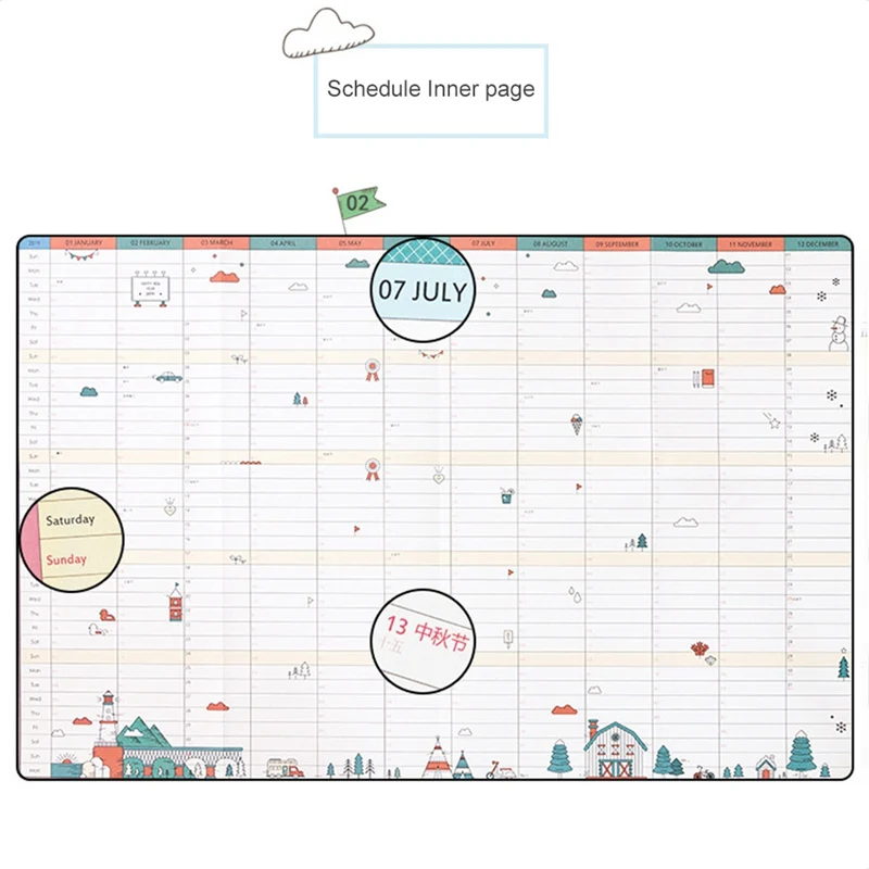 

2019 365days Paper Wall Calendar Office School Daily Planner Notes, Very Large Study New Year Plan Schedule 43*58cm