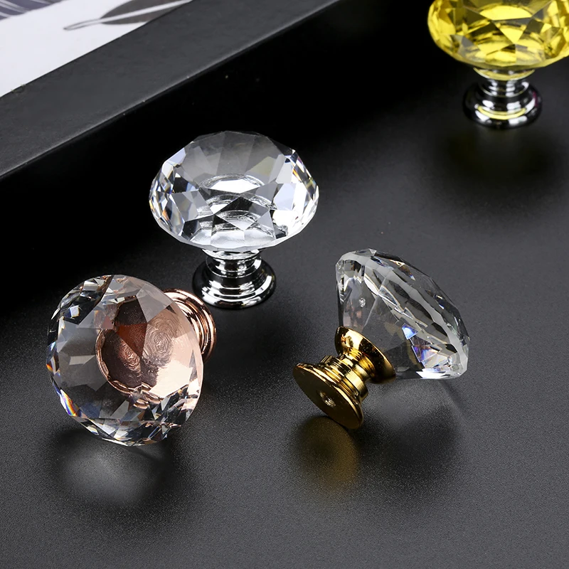 Diamond Shape Crystal Glass Cabinet Knobs and Handles (2)