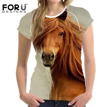 FORUDESIGNS/Винтаж для женщин Летняя футболка 3D Carzy Horse животных Женские топы повседневное короткий рукав женские футболки для девочек женственные