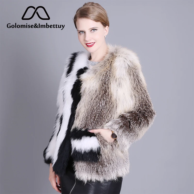 

Golomise&Imbettuy Ladies Fashion Natural Gold Splicing Fox Fur Coat Women Real/Genuine Winter Fox Fur Coat/Jackets