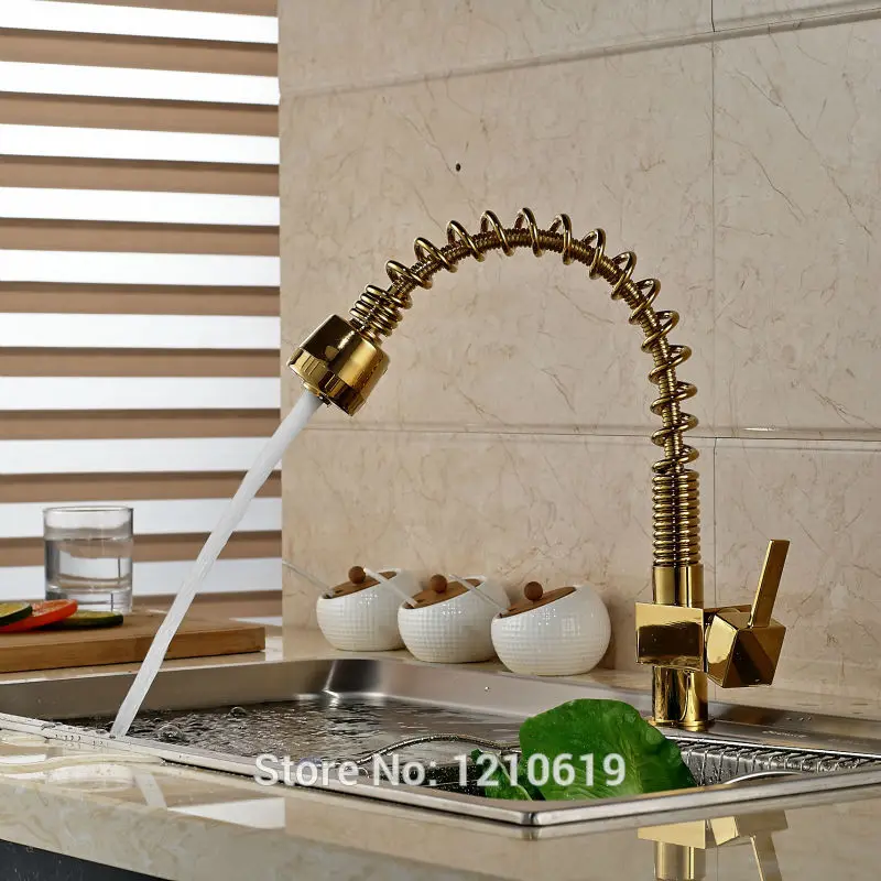 Newly Deck Mount Kitchen Pull Down Sink Faucet Mixer Tap Golden Polished Luxury Basin Faucet Single