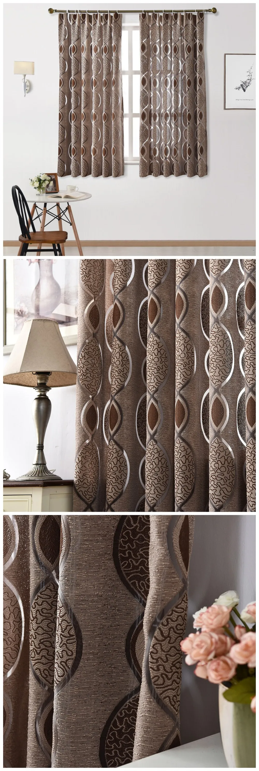 Smt469 NAPEARL Short Curtains Stripe Jacquard Drops For Bedroom Window Thread Fabric Tape Processing Ready Made Modern Style Semi Shade (5)