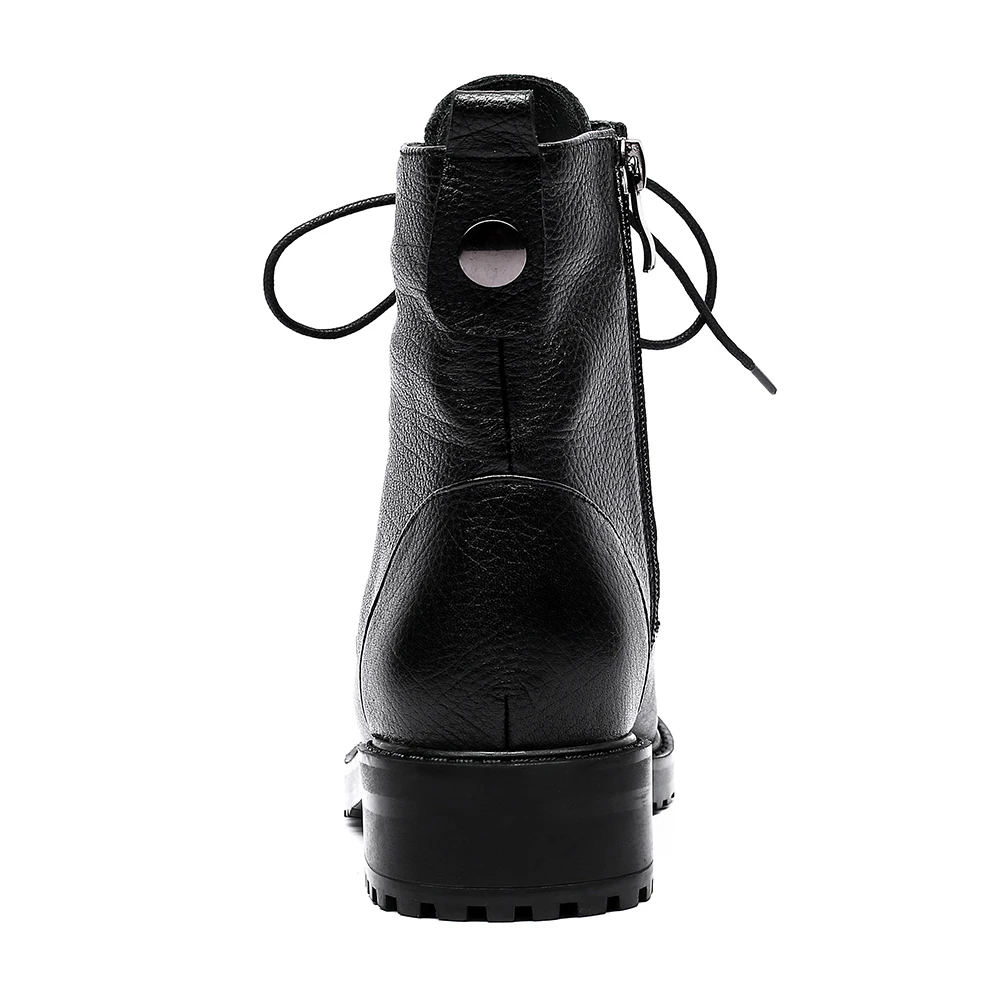 Fur black With Fur 2018 En Dentelle Vache Doratasia Jusqu'à Chaussures Cuir La Bottes Mode Martin Offre Femme Spéciale Cheville Black Without Véritable Y6gfb7yv