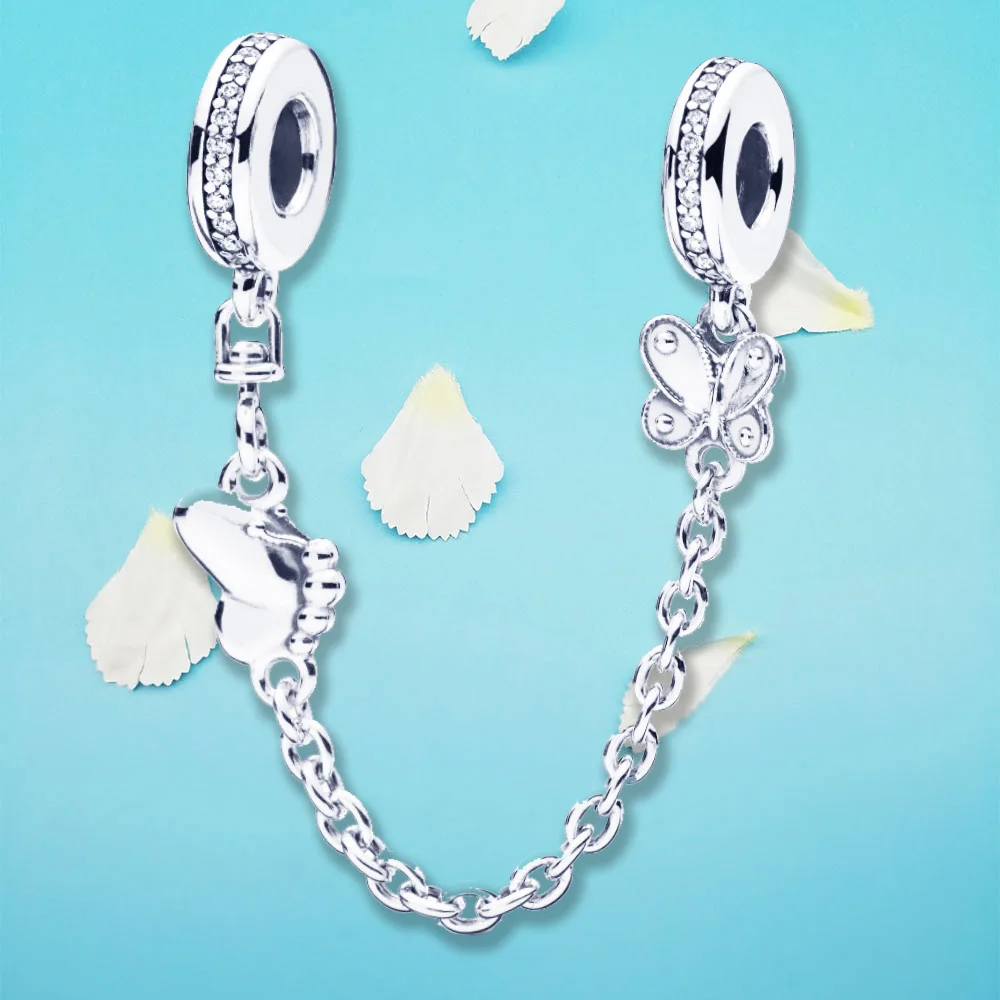 

Genuine 925 Sterling Silver Decorative Butterflies Safety Chain,fit Original Pandora Bracelet,Gift for Women DIY Beads Jewelry