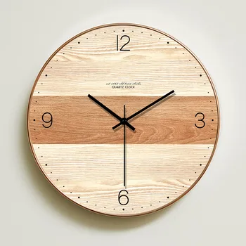 

14 Inch Nordic Round Clock Modern Minimalist Wooden Wall Clock Creative Bedroom Mute Clock