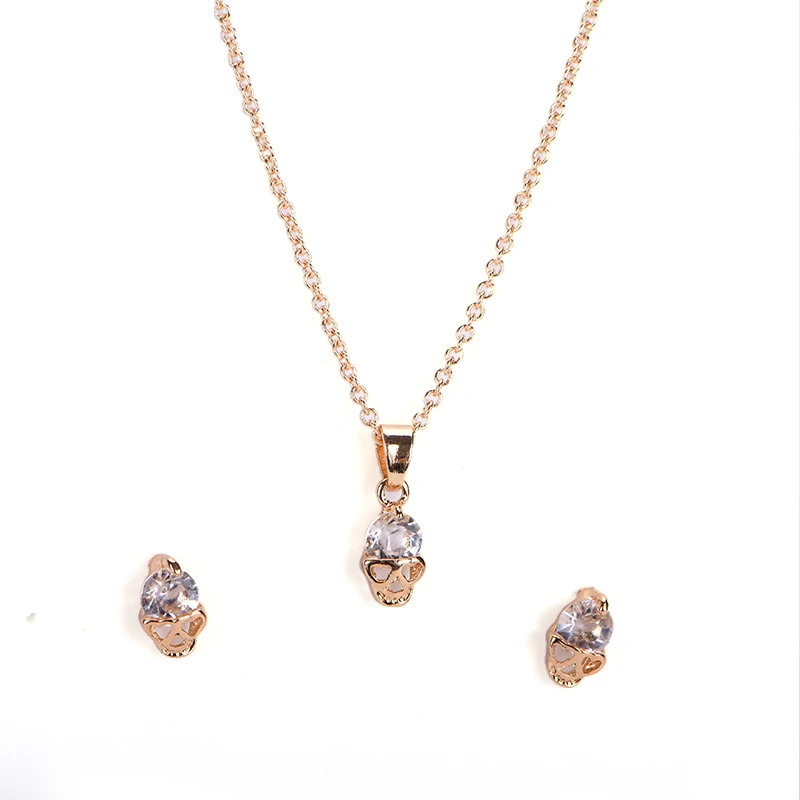 1set Skull Jewelry Sets For Women Necklace & Earrings Stud Parure Bijoux Femme Crystal Pendant Wedding Jewelry Gold Silver Color