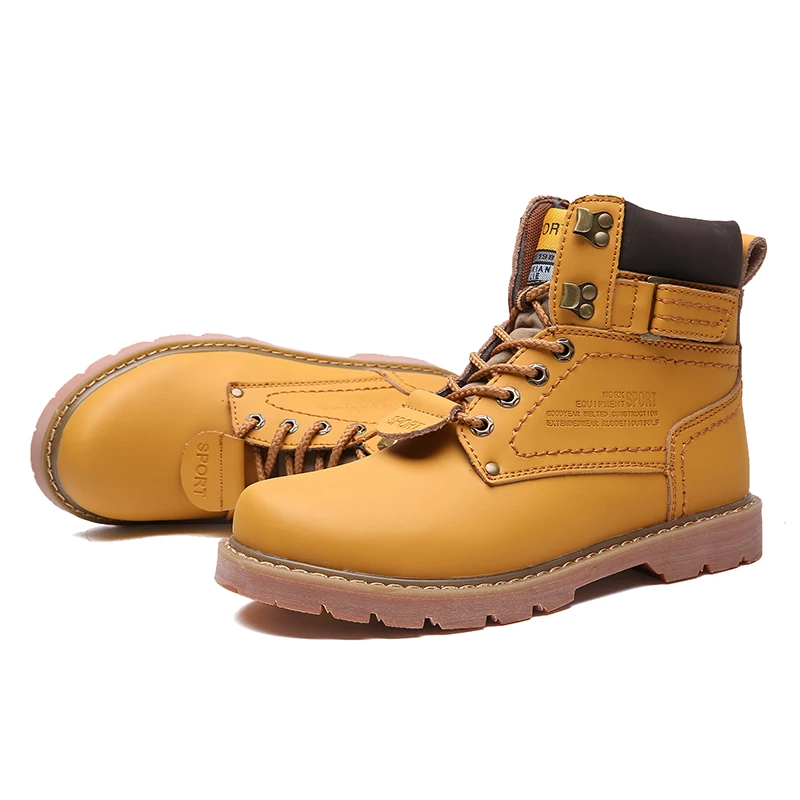 Work Shoes Men Fashion Winter Warm Men Snow Boots Cow Split Leather Boots Men High Quality with Fur Shoes Plus Size HX-019