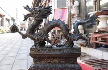 

11"INCH Chinese Feng Shui Bronze mythology beast God Dragon Dragon Ball Statue