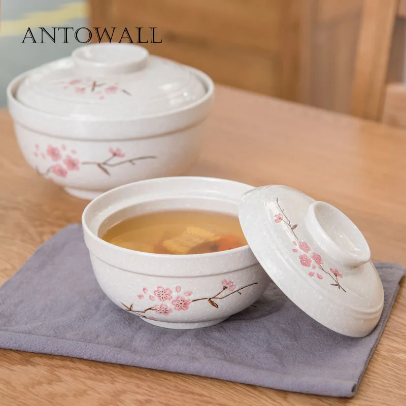 

ANTOWALL Hokkaido cherry blossoms ceramic tableware bowl with lid instant noodle large soup bowl home restaurant hotel tureen