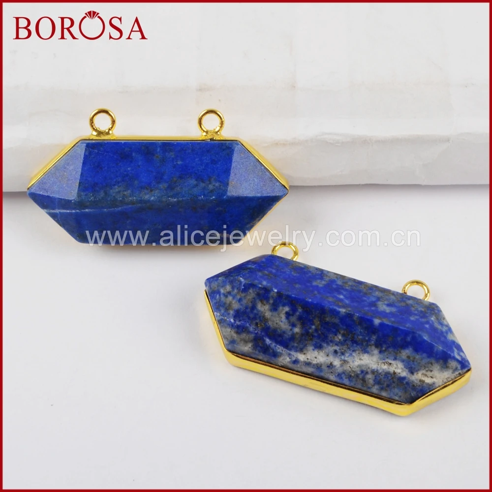 

BOROSA 5/10PCS Hexagon Shape Lazuli Stone Connectors, Gold Bezel Gems Stone Connectors Pendant for Necklace Drusy Jewelry WX804