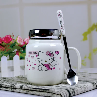 С изображением героев из мультфильмов, 1 штука, цветочная керамическая 550 мл Кофе чашка для молока, чая чашки с Ложка Крышка