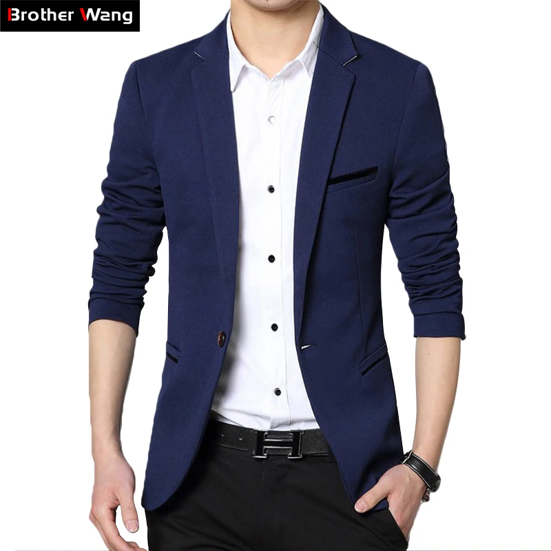

2019 Autumn New Men's Blazer Coat Business Casual Fashion Blue Slim Fit Suit Male Brand Clothing