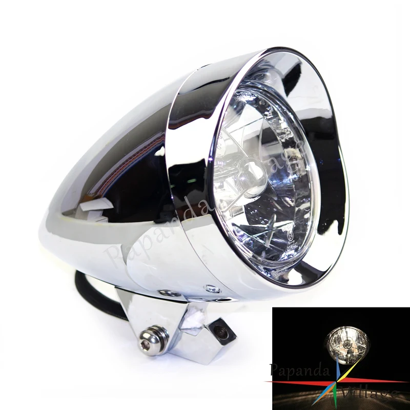 Chrome Motorcycle 12V Streetfighter Front Vintage Headlamp Custom